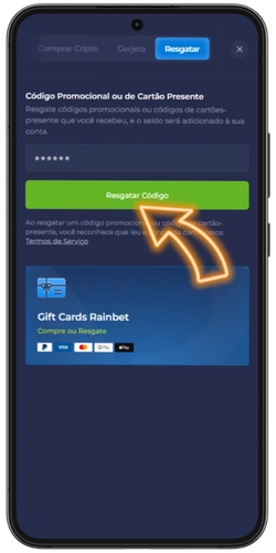 Introduzir código promocional no Rainbet